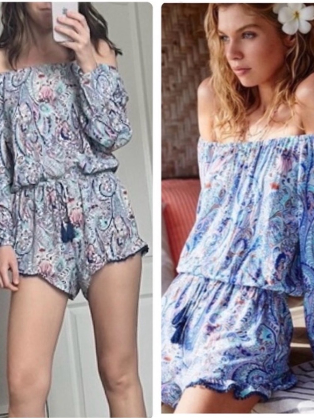 Victoria's Secret Blue Paisley Cold-Shoulder Top